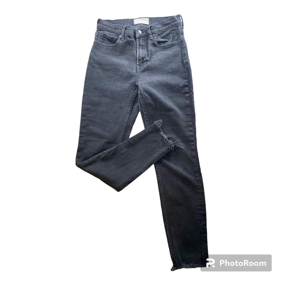 Everlane black raw hem high waist skinny jeans